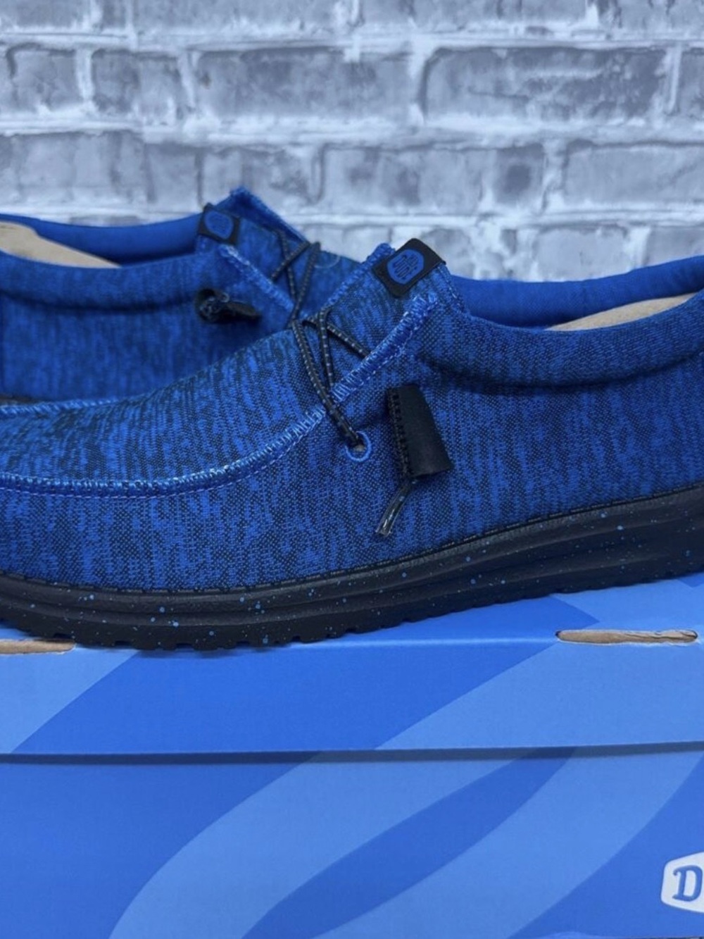 HEYDUDE Wally Sport Knit Mens 8 Black Blue Slip On Loafers Shoes NWT
